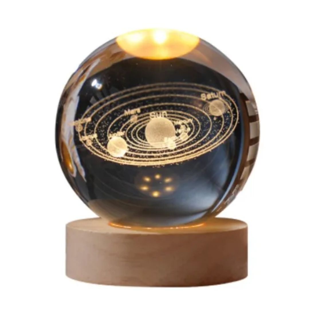 Esfera Led Planetas · Base de Madera