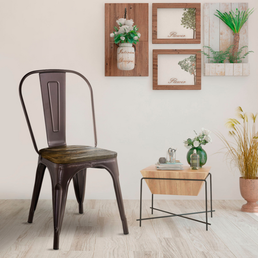 4 Sillas Venus · Asiento de Madera · Industrial · Café