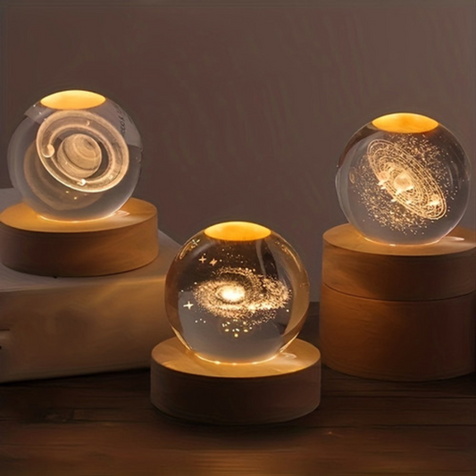 Esfera Led Planetas · Base de Madera