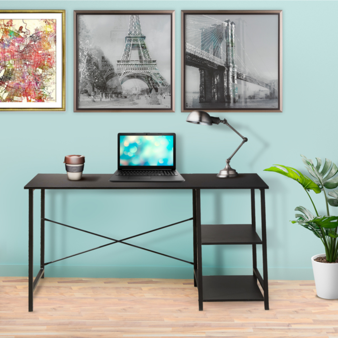 Escritorio con Estante Inferior · Negro